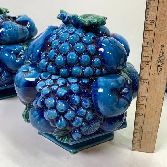 1960'S Inarco ‘Blue Mood Indigo’ Fruit Canister Set W/ Creamer, Sugar & Shakers - Picture 16 of 16
